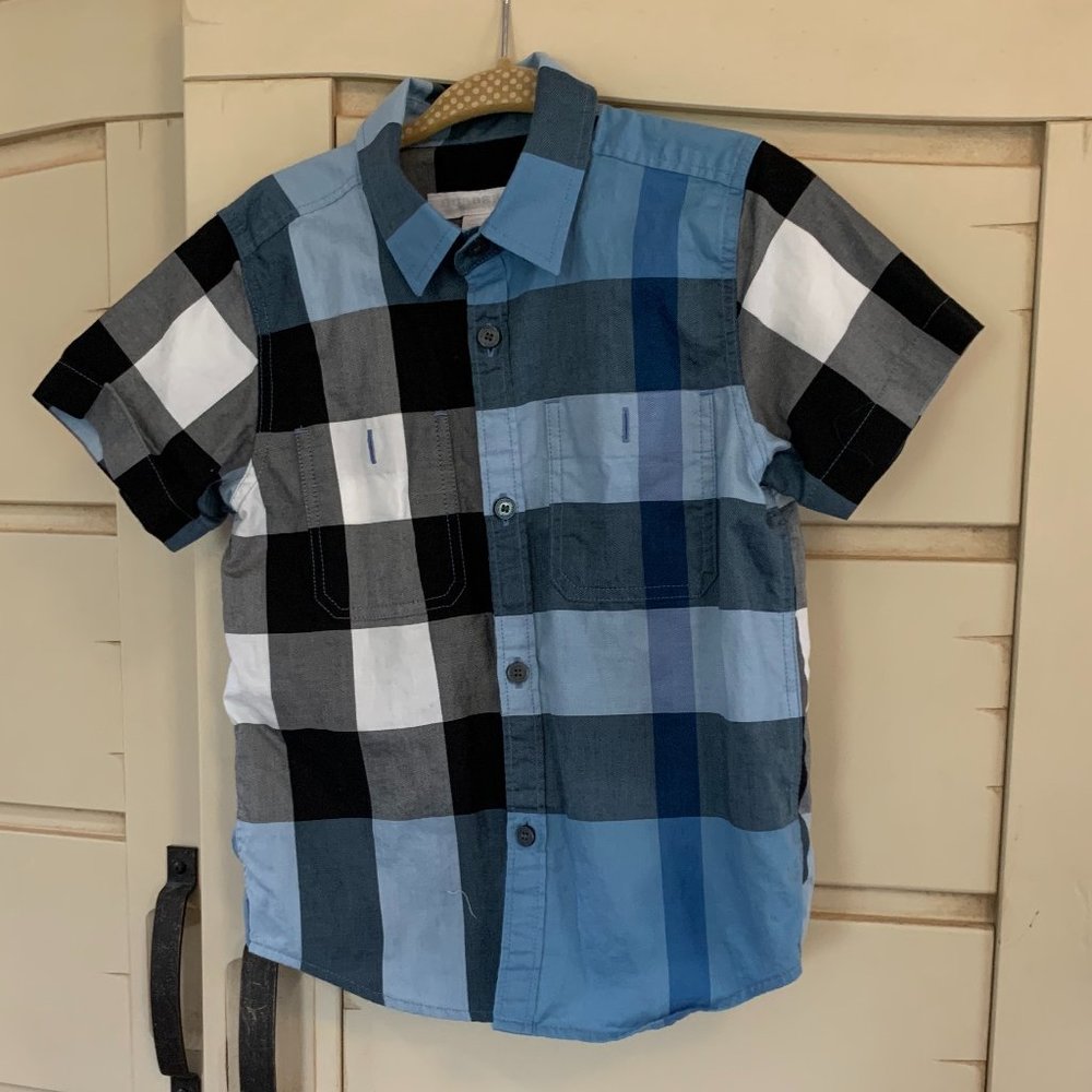 Burberry Blue Plaid Short Sleeve Button Shirt